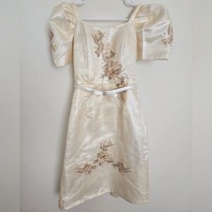 Cream Filipiniana Dress with Floral Embroidery